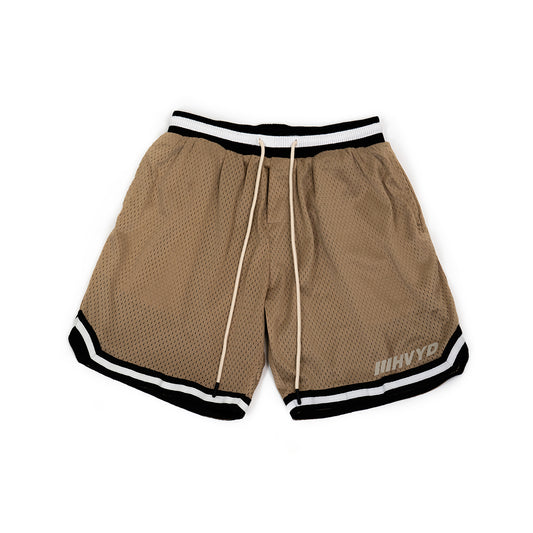 002 HVYD Premium Varsity Mesh Shorts — Beige