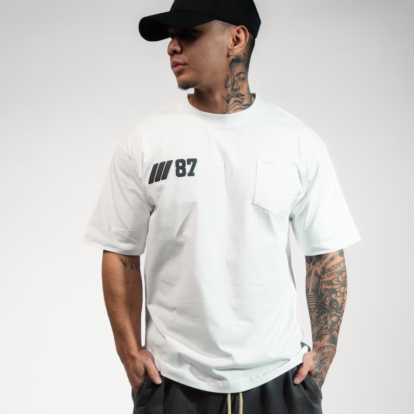 001 HVYD ///87 Pocket T-Shirt — White + Black